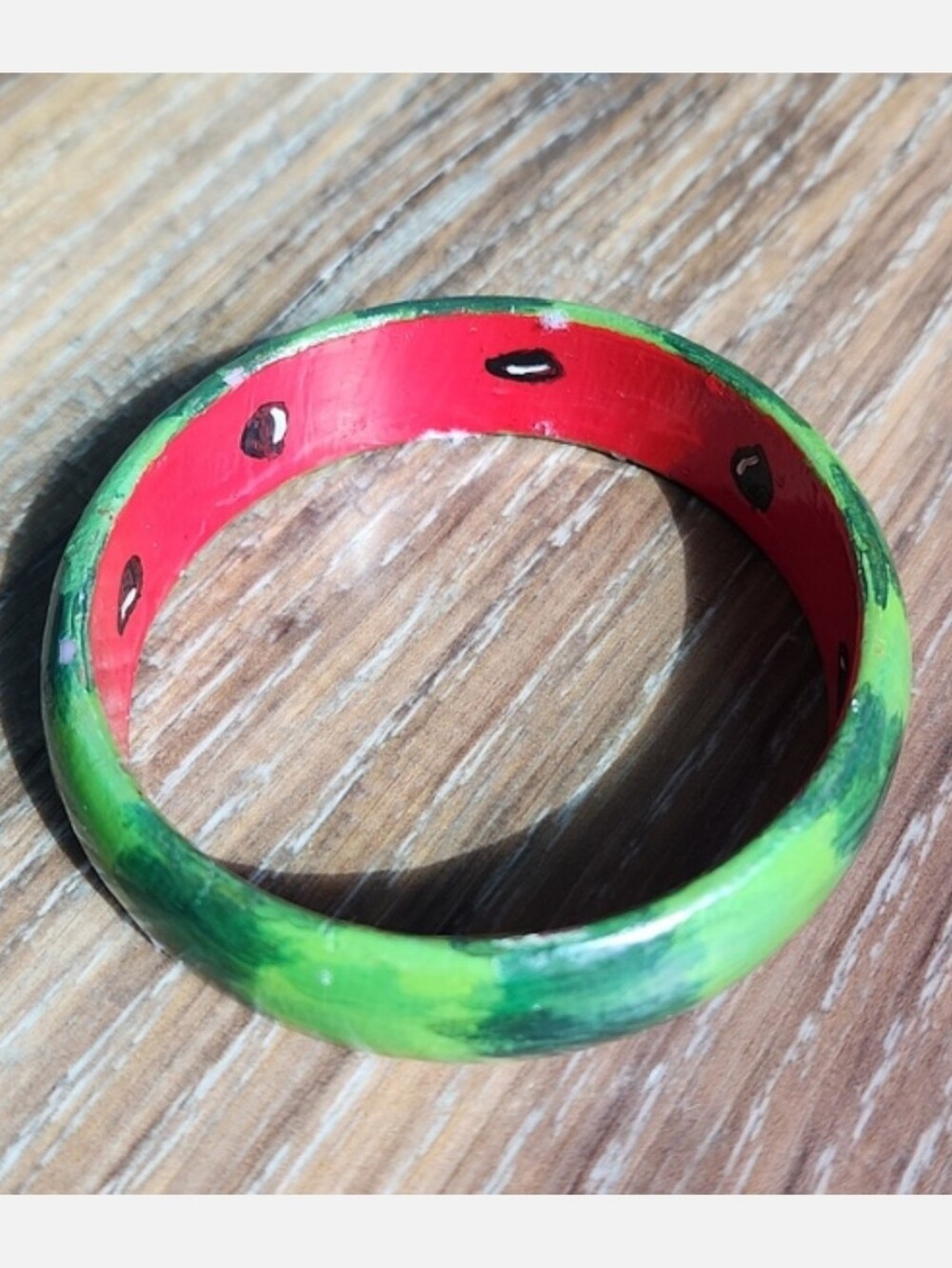 Watermelon Bangle Bracelet Red Green Black Seeds